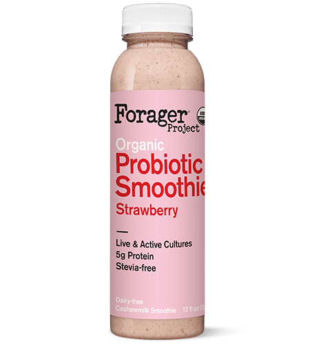 Rendering of a 12ozoz drinkable strawberry probiotic cashewmilk yogurt smoothie bottle