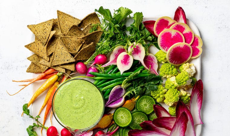 Green Goddess Sour Cream Dip with Crudités and Chips Recipe