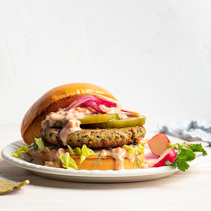 Veggie Burgers with Dairy-free Zingy Special Sauce - Square