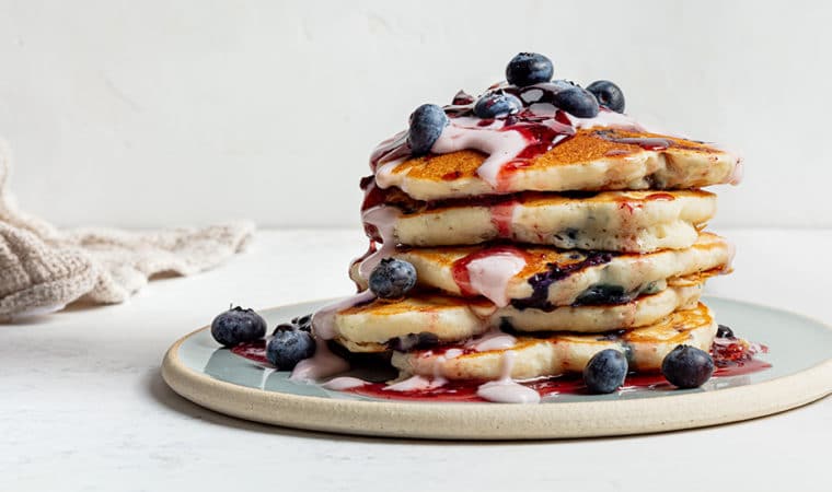 Triple Blueberry Pancakes with Vegan Yogurt Drizzle
