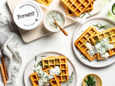 Savory Zucchini Waffles with Dill Chive Vegan Sour Cream