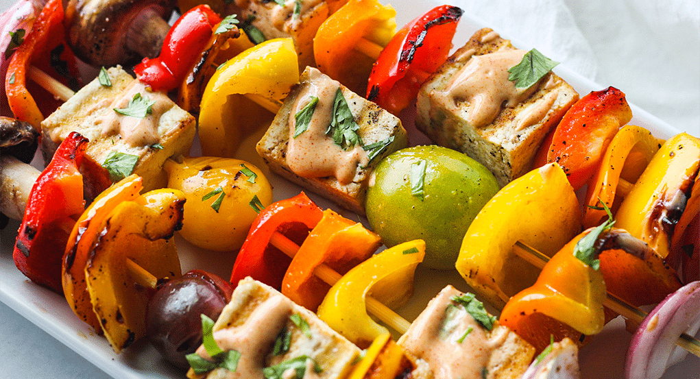 Veggie Tofu Skewers with Zesty Sauce