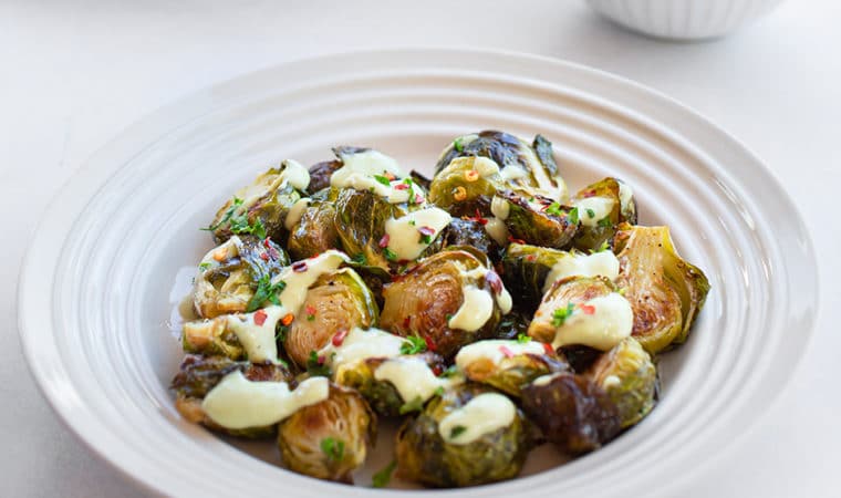 Roasted Brussels Sprouts with Creamy White Bean Dressing Recipe