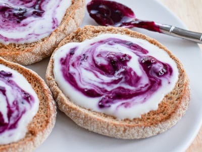 Homemade Blueberry Jam with Yogurt on English Muffins Recipe