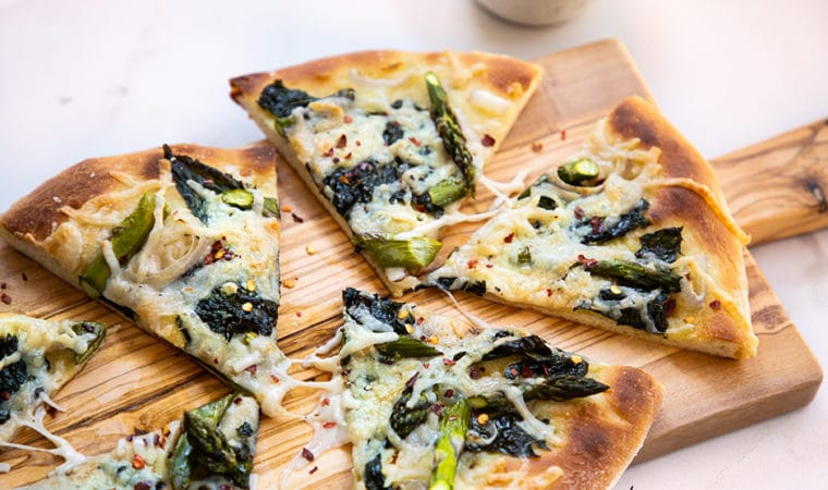 Vegan White Pizza with Kale & Asparagus