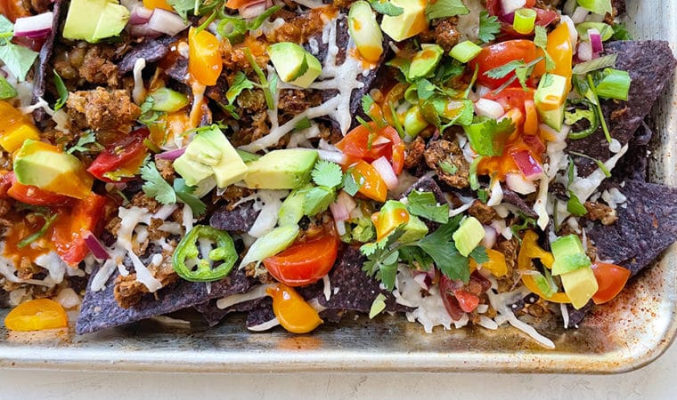 Loaded Vegan Nachos with Queso Fresco & 3 Cheeze Blend