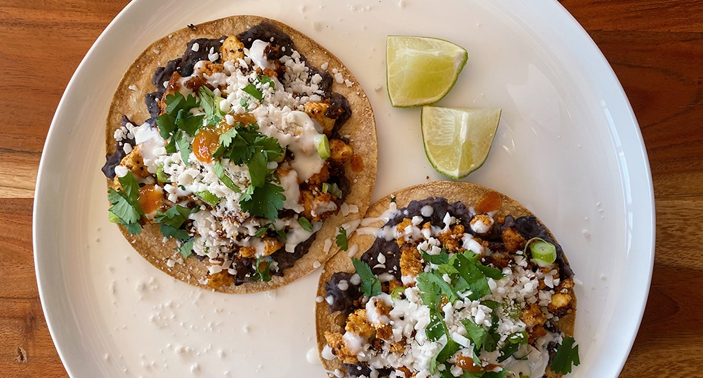 Spicy Tofu Tostadas with Queso Fresco Crumbles