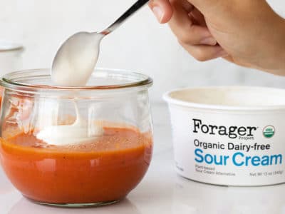 Tomato Gazpacho with Dairy-free Sour Cream