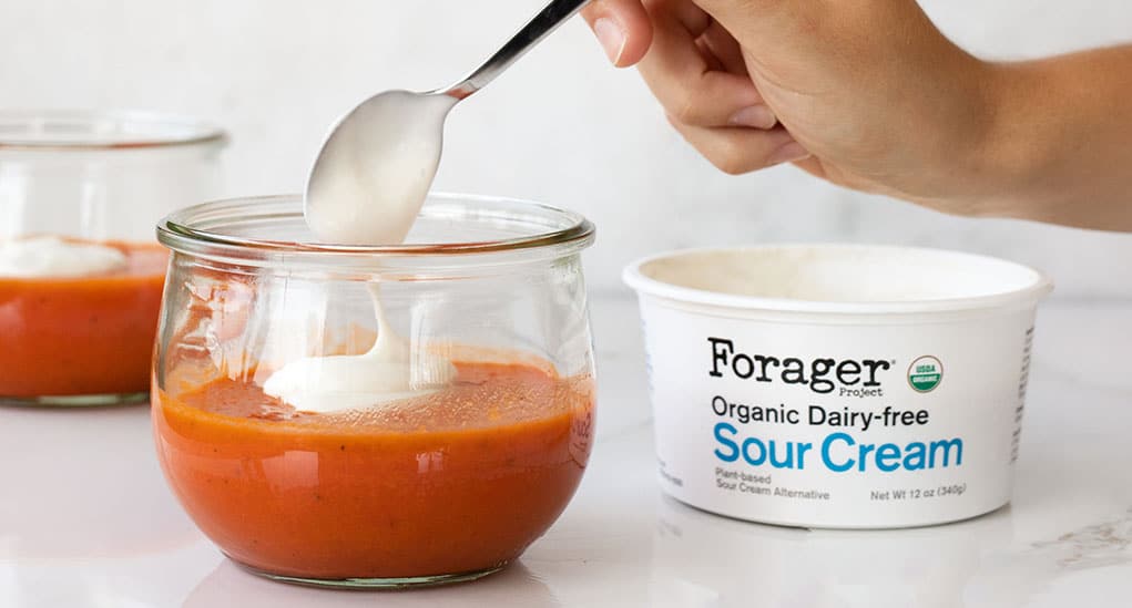 Tomato Gazpacho with Dairy-free Sour Cream
