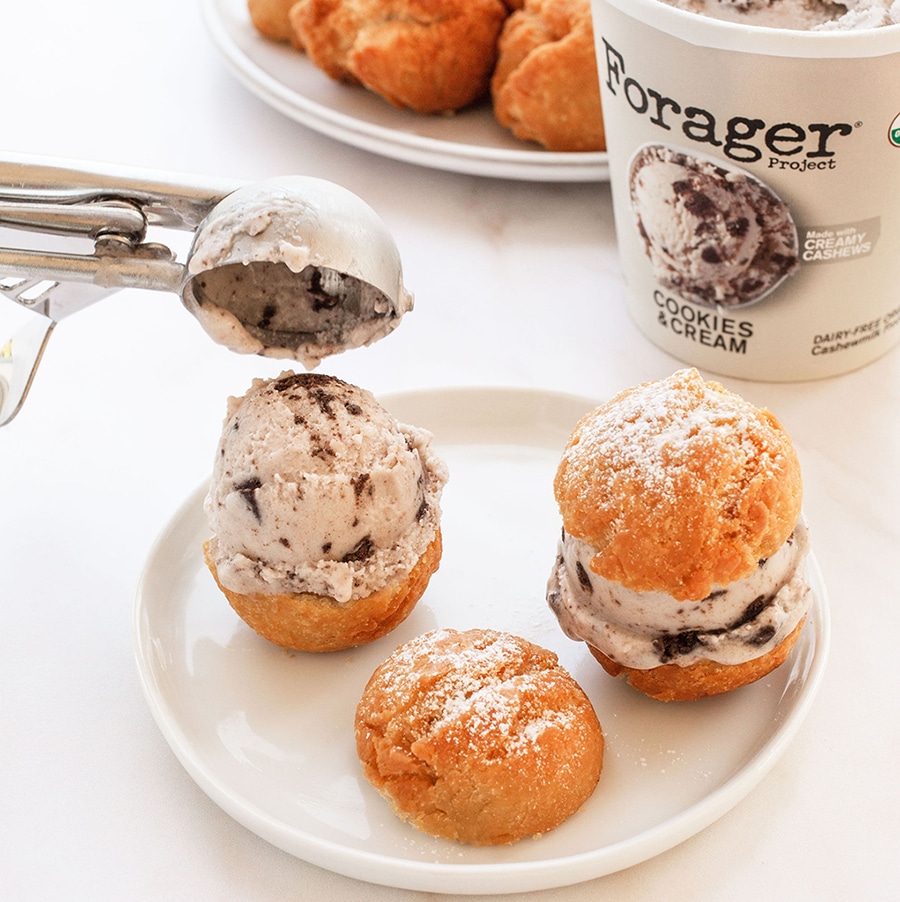 Profiteroles with Cookies & Cream Vegan Ice Cream