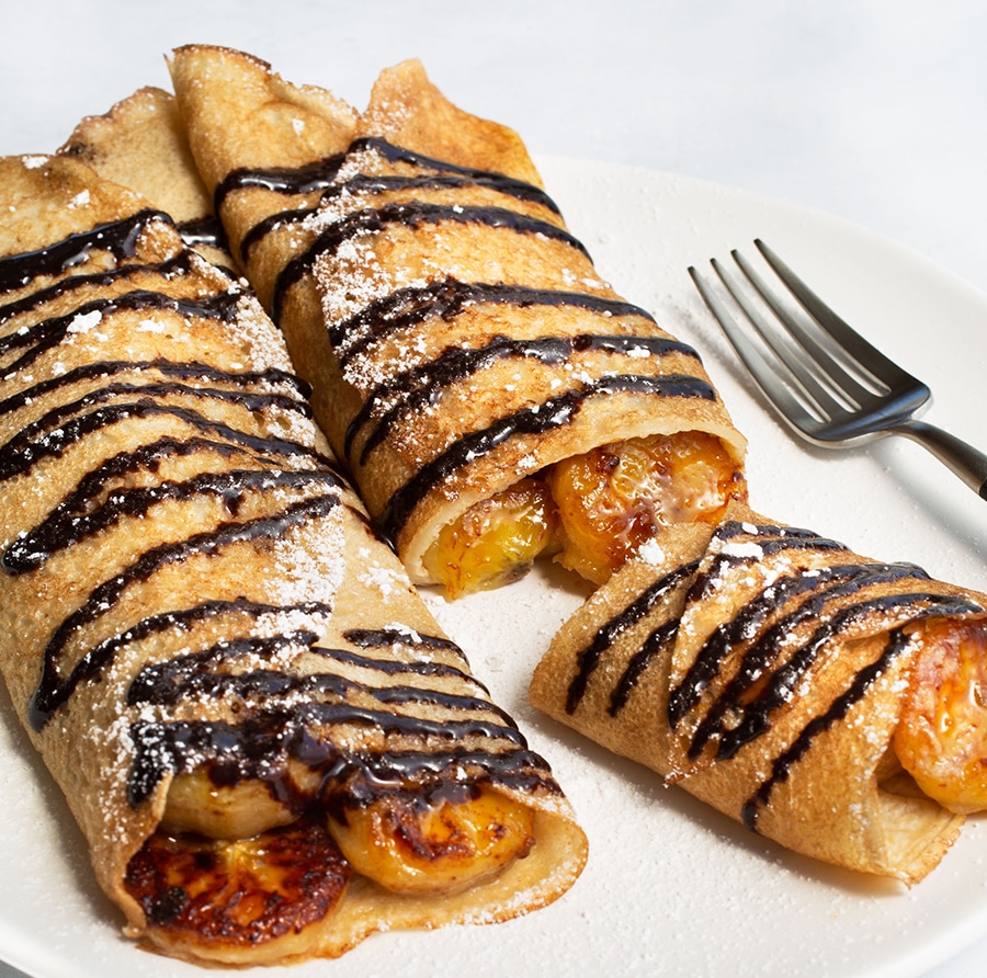 Vegan Rolled Crêpes with Caramelized Bananas