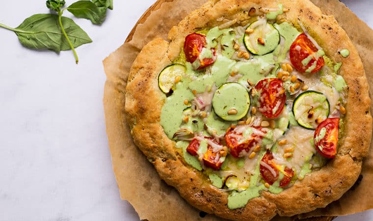 Vegan Summer Pizza with Pesto Yogurt Sauce Recipe