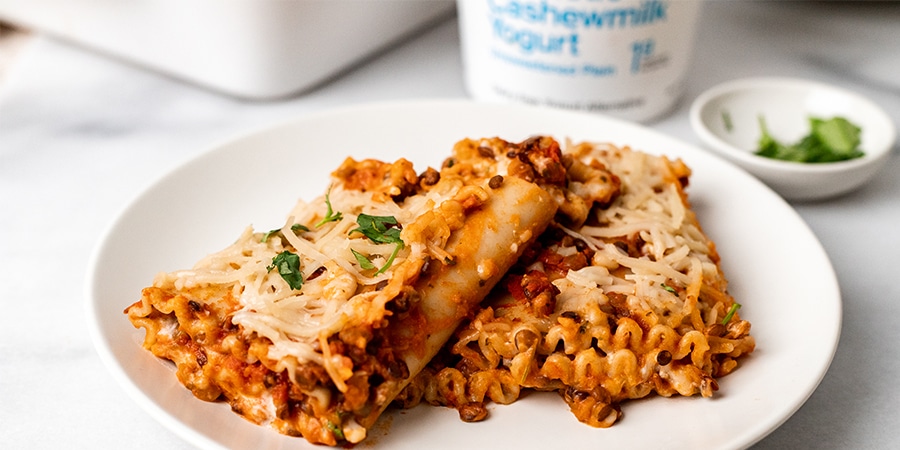 Vegan Lasagne Roll-Up made with lentils.